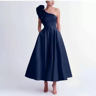 Gown Sleeveless Plain A-Line Asymmetrical Evening
