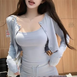 Crop Top Waist Drawstring Crew Camisole Scoop Cardigan Button-Up Plain Pants Flared Neck /