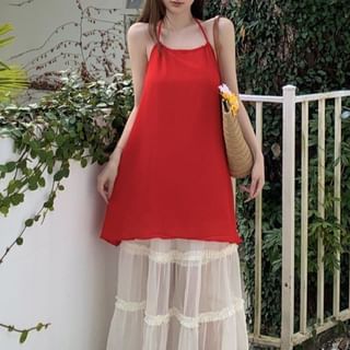 Skirt High Halter Mesh / Maxi Mini Tiered Plain Rise Dress A-Line