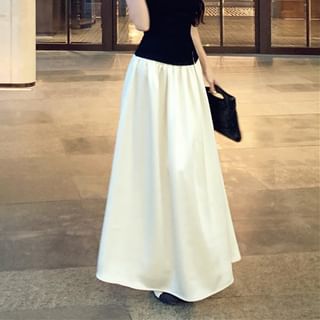 Asymmetrical Skirt Maxi / High Two Waist A-Line Top Tone Short-Sleeve