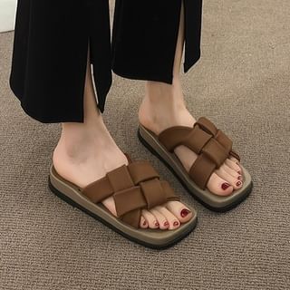 Sandals Faux Woven Leather Platform Square Toe