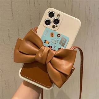 with Case Holder Bow Phone Lanyard Leather Faux Card