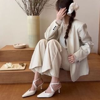 Square Pumps Toe Cross Strap Satin Ankle