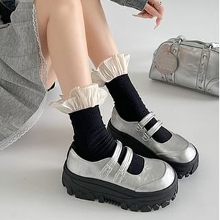 Mary Faux Shoes Adhesive Strap Platform Leather Jane