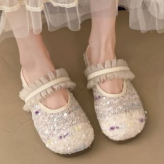 Sequin Toe Round Mary Jane Mules Mesh