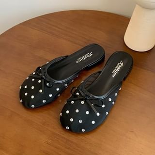 Rhinestone Bow Mules Mesh
