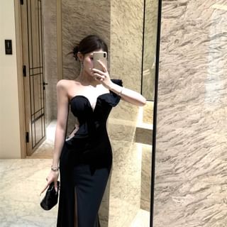 Evening Ruffle Mermaid Trim Gown Panel Shoulder Off