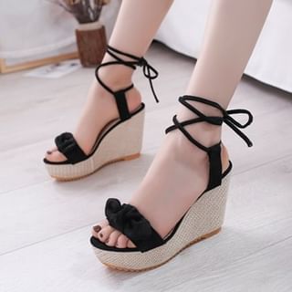 Wedge Bow Sandals Tie-Up Platform