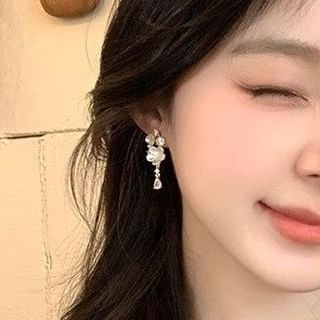 Floral Drop Alloy Earring Rhinestone
