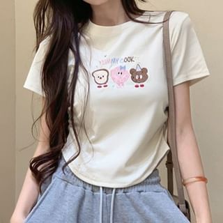 Embroidered Crewneck Crop T-Shirt Short-Sleeve