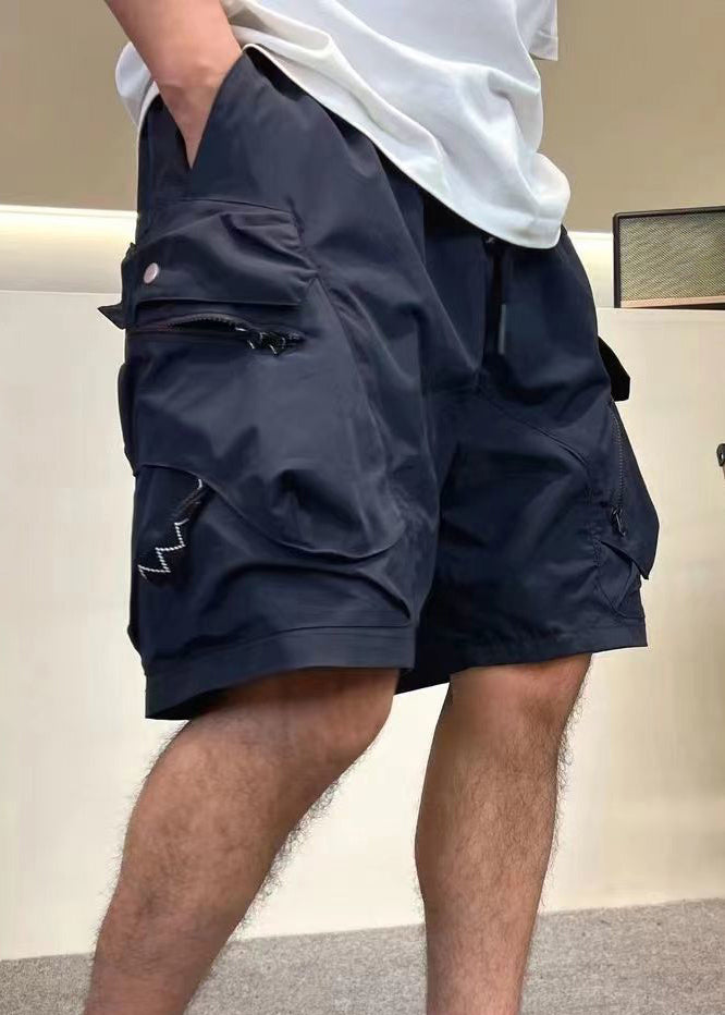 Elastic Loose Zip Pockets Green Summer Cotton Up Waist Mens Army Shorts