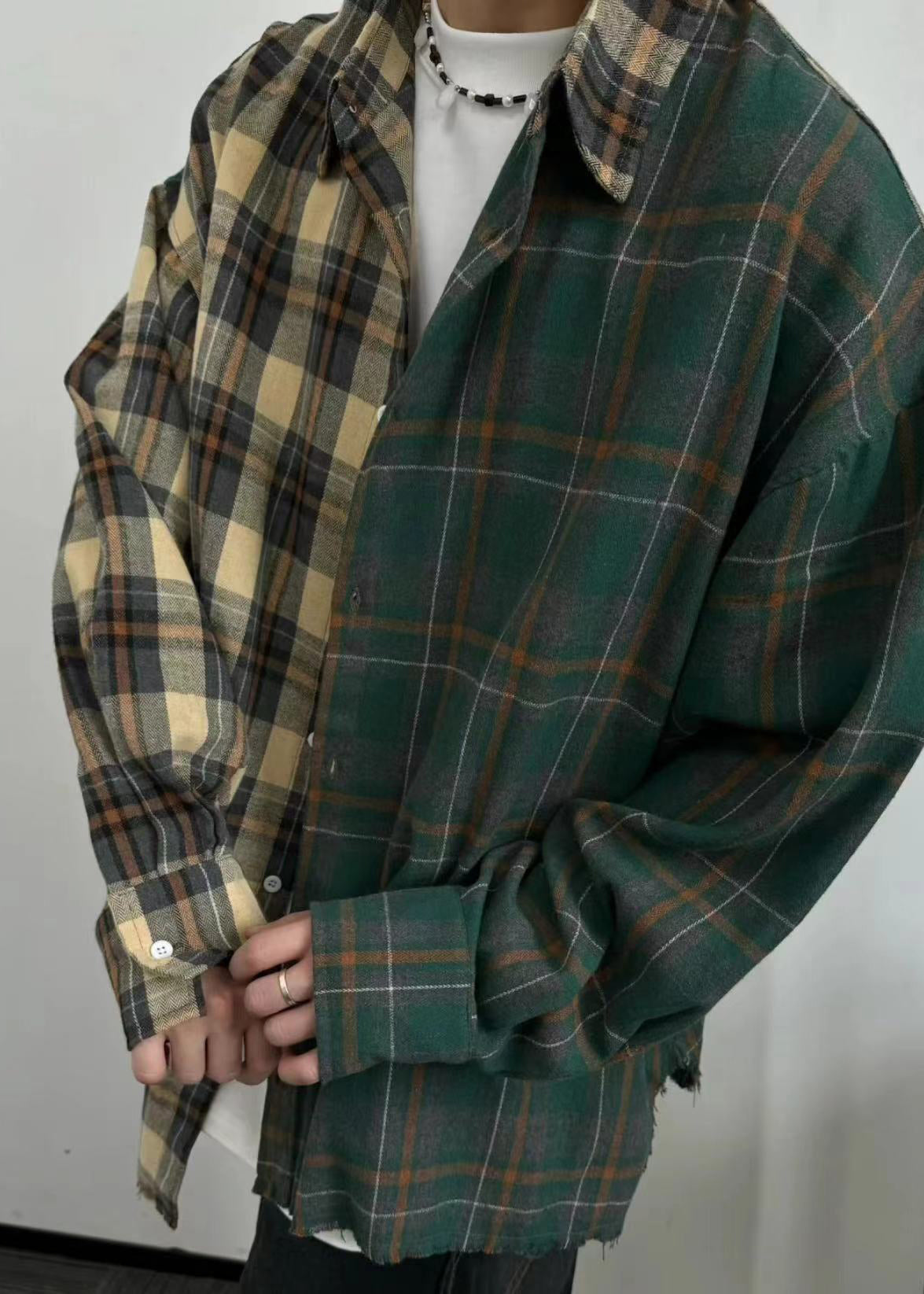 Loose Shirts Plaid Asymmetrical Cotton Button Spring Mens