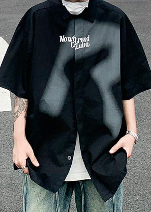 Men Letter Cotton Beige Color Gradient Shirts Loose Spring