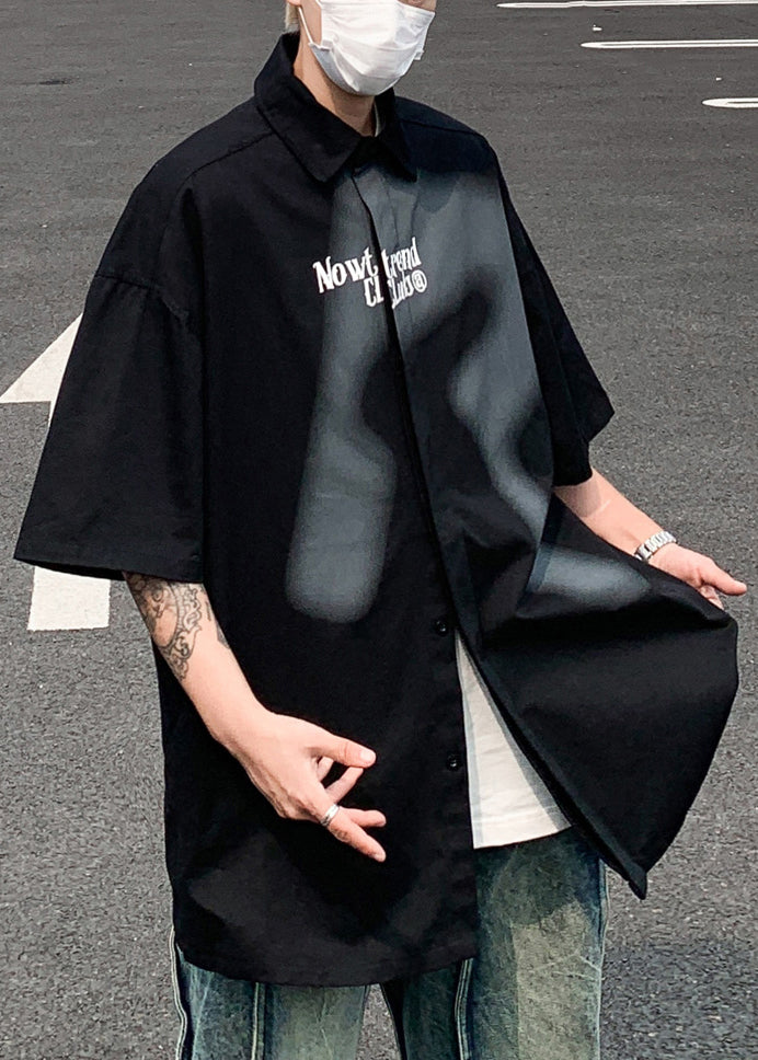 Men Letter Cotton Beige Color Gradient Shirts Loose Spring