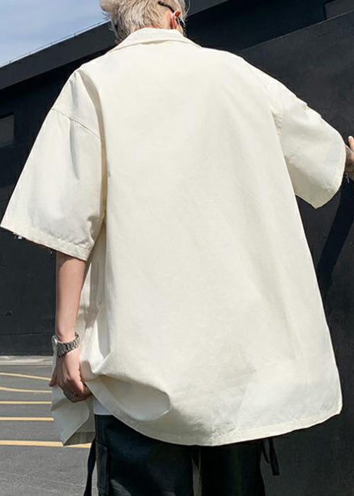 Men Letter Cotton Beige Color Gradient Shirts Loose Spring