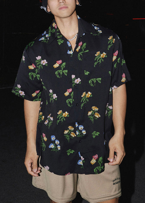 Print Collar Summer Pan Black Shirt Men Peter Cotton Loose