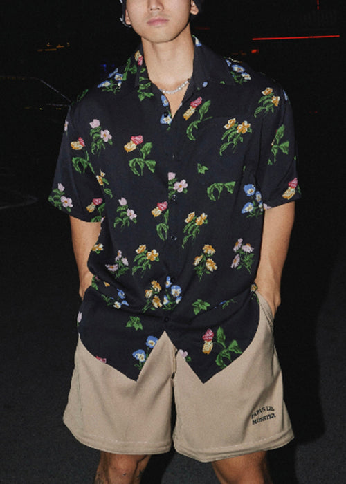 Print Collar Summer Pan Black Shirt Men Peter Cotton Loose