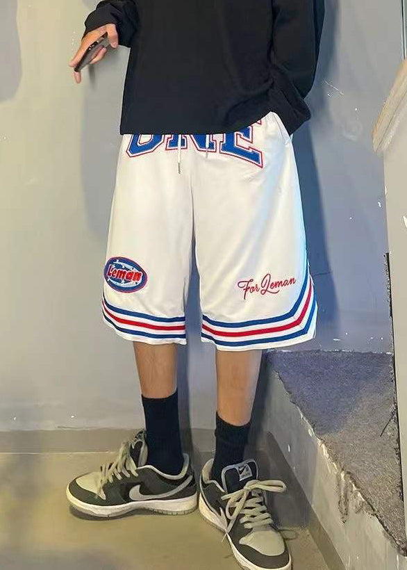 Summer Shorts Loose Elastic Men Basketball Print Blue Waist