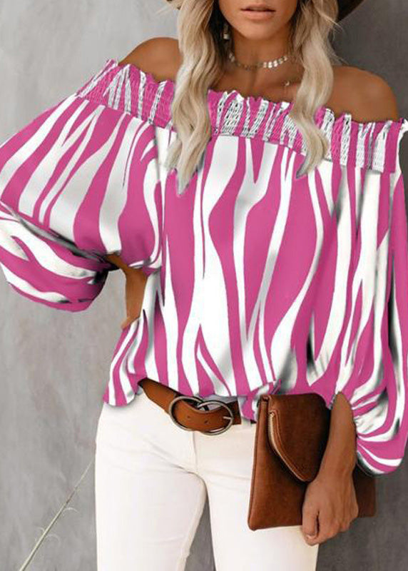 Neck Sleeve Cotton Slash Shirt Lantern Loose Blue Tops Striped