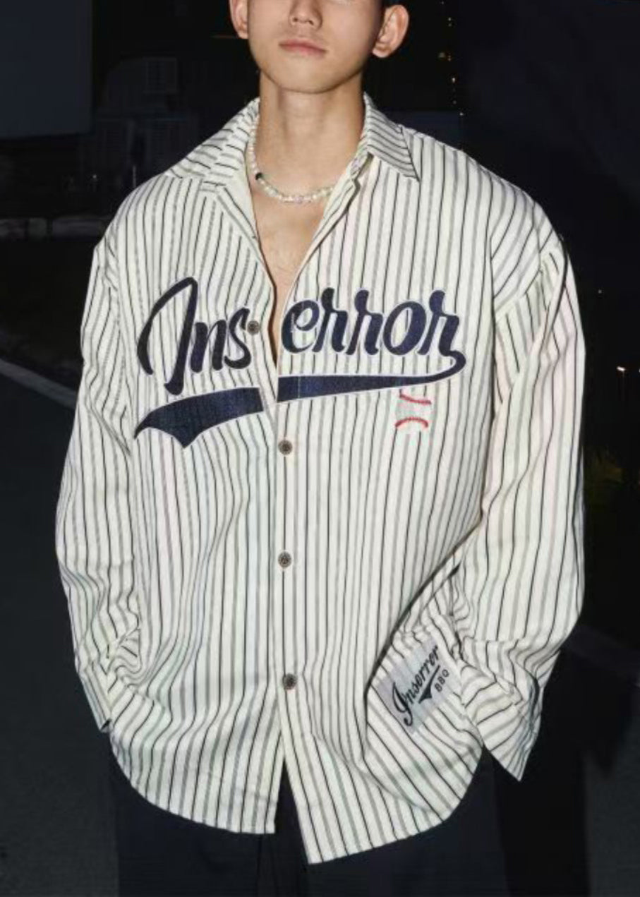 Spring Coffee Loose Letter Cotton Striped Men Shirts