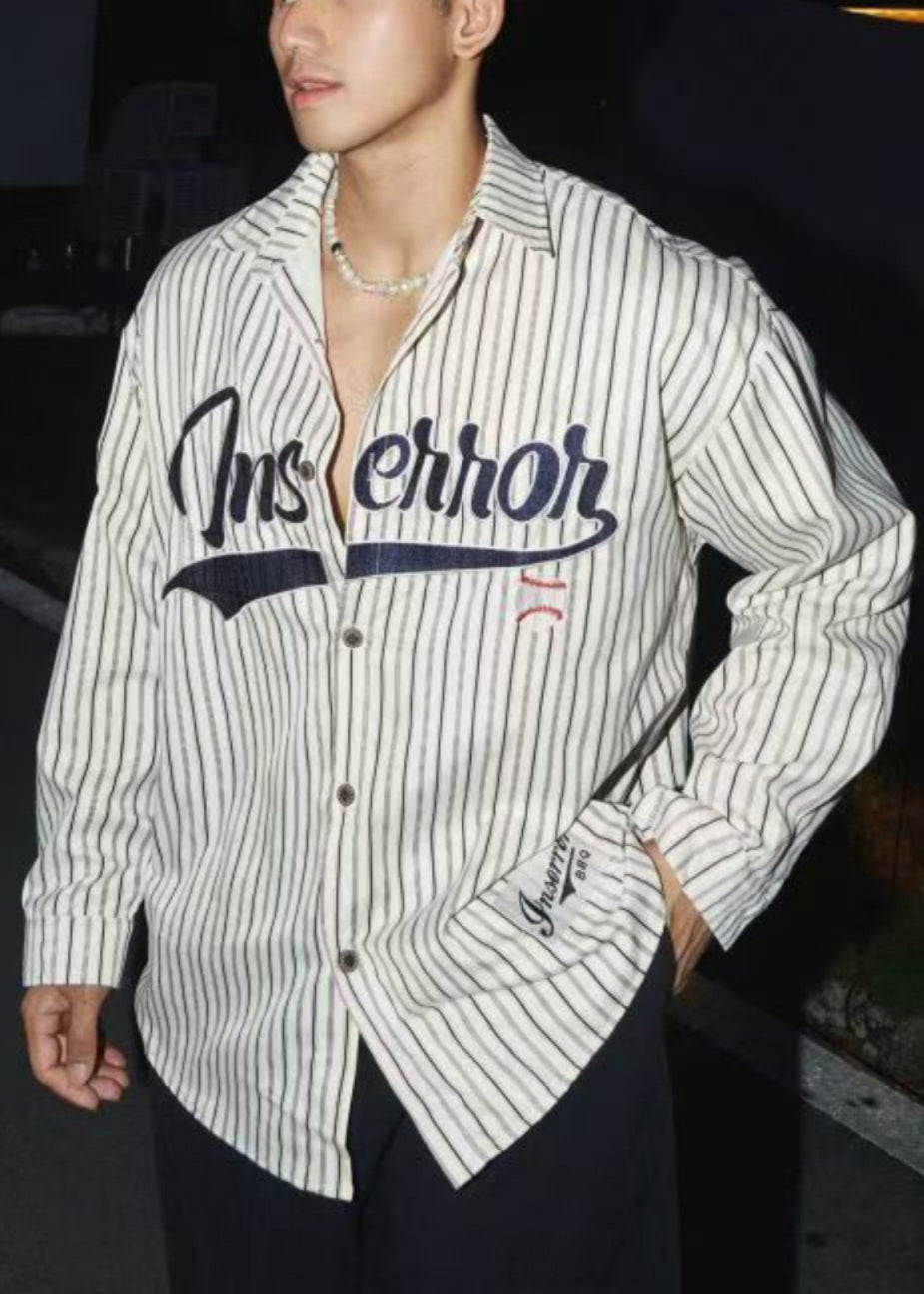 Spring Coffee Loose Letter Cotton Striped Men Shirts