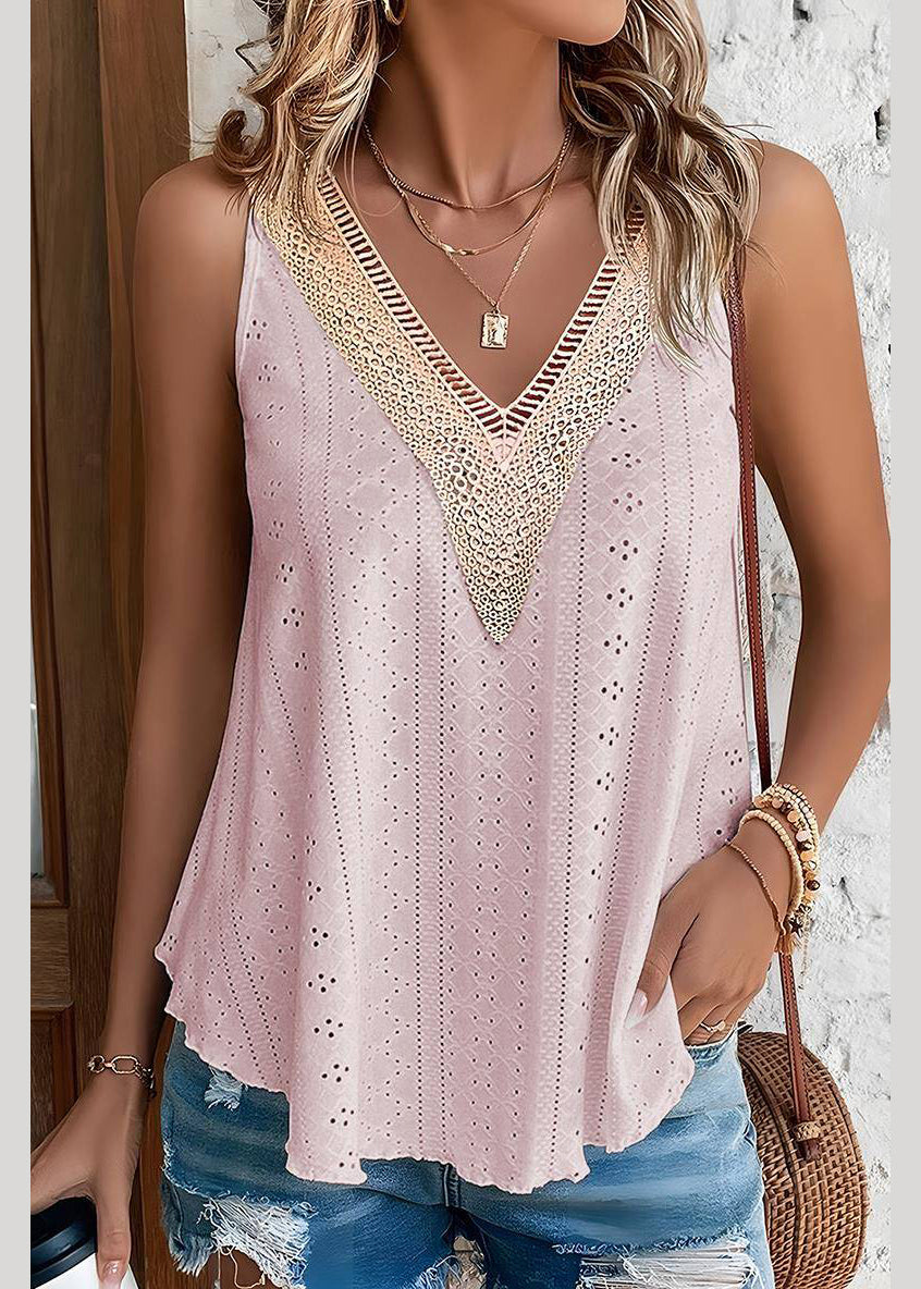 Out Sleeveless Hollow Pink Loose Thin Tank