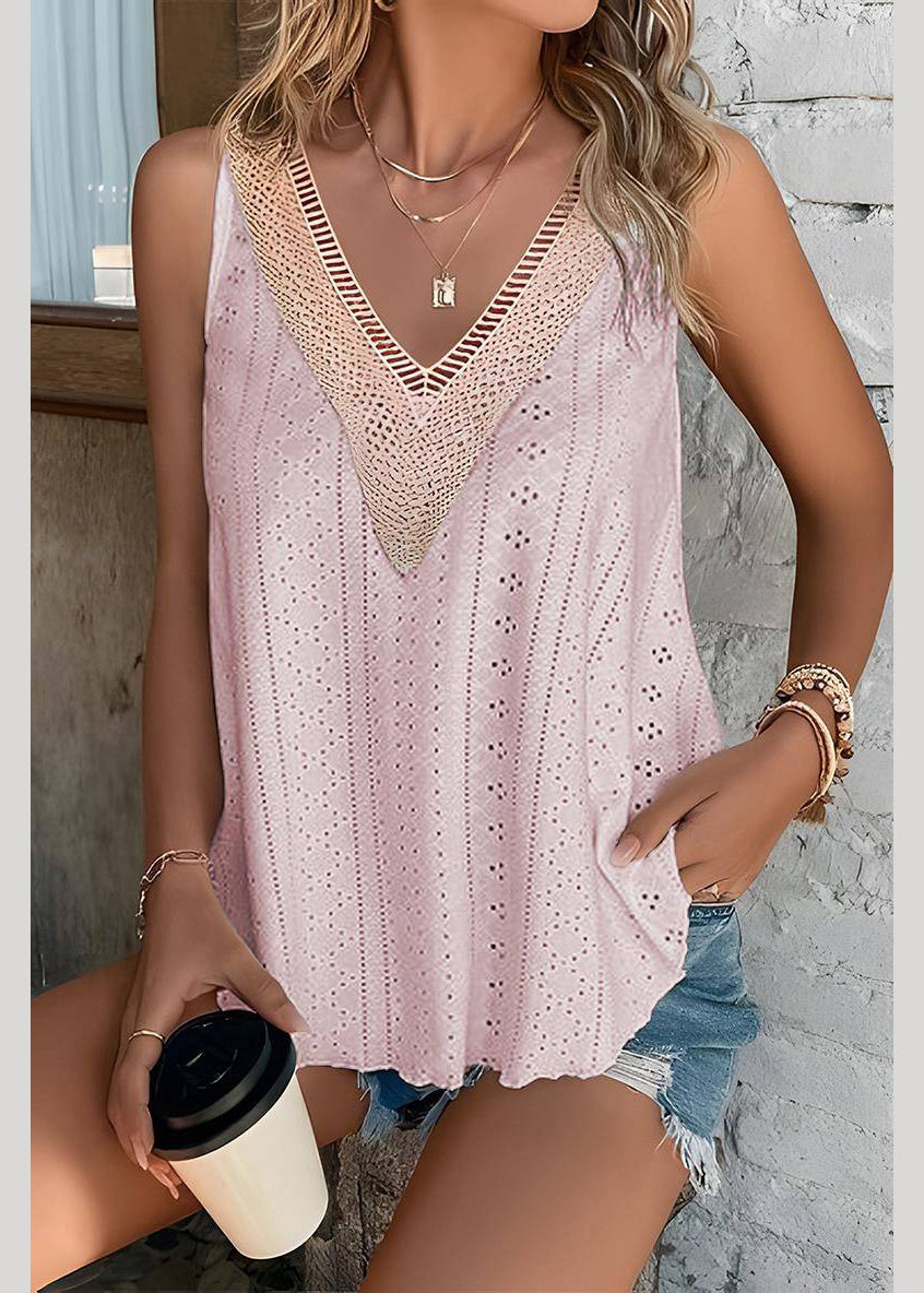 Out Sleeveless Hollow Pink Loose Thin Tank