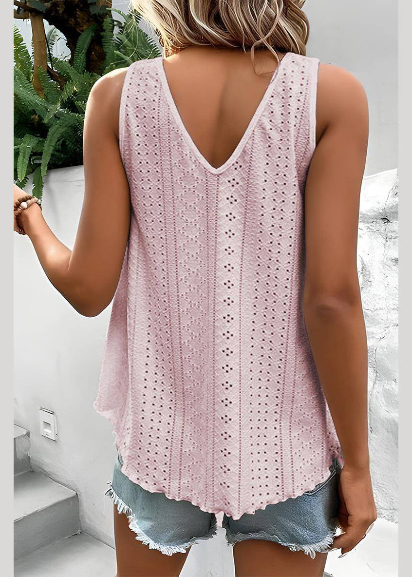 Out Sleeveless Hollow Pink Loose Thin Tank