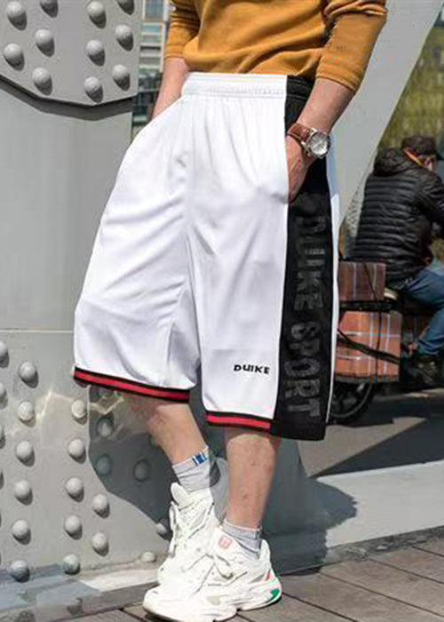 Basketball White Loose Pockets Waist Patchwork Summer Elastic Shorts Men