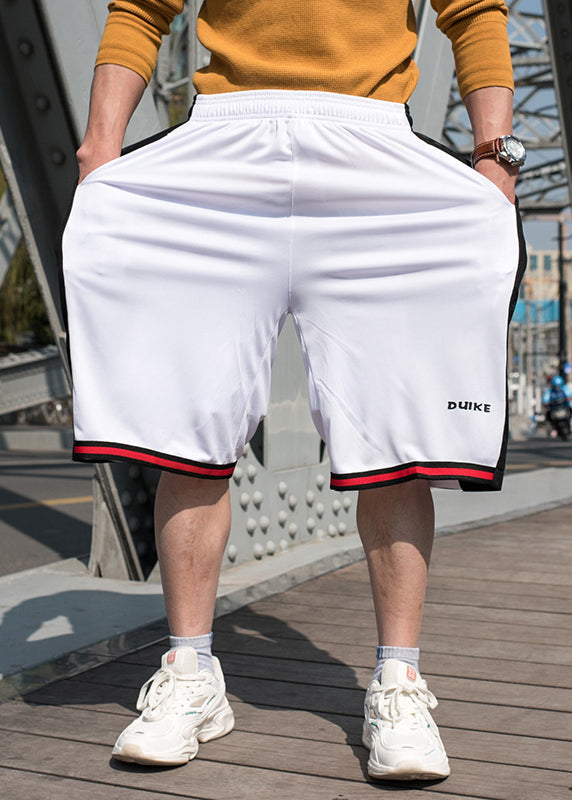 Basketball White Loose Pockets Waist Patchwork Summer Elastic Shorts Men