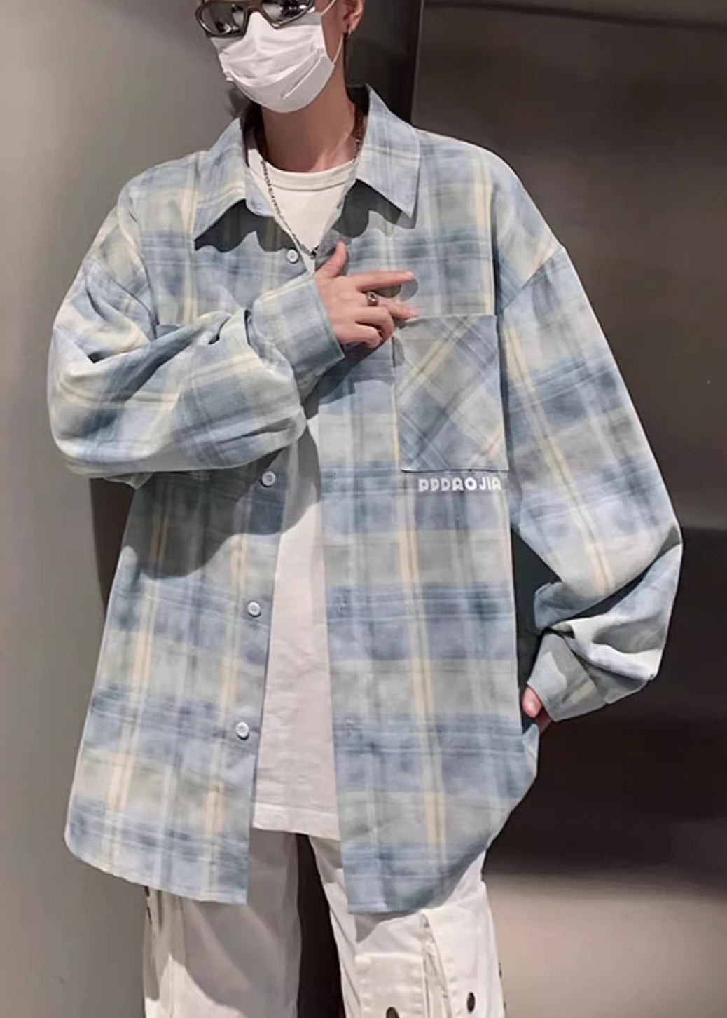 Shirt Pan Yellow Men Spring Collar Pockets Loose Plaid Peter Cotton