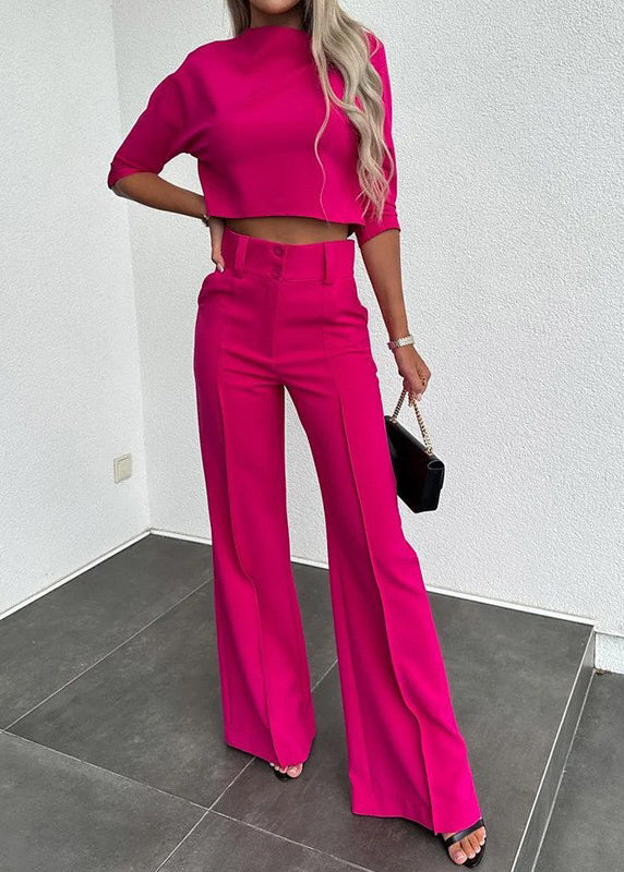 Solid Pants Wide Pieces And Black Modern Two Fall Leg Set Top