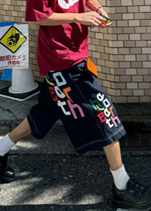 Summer Letter Mens High Crop Modern Pants Waist Blue Denim