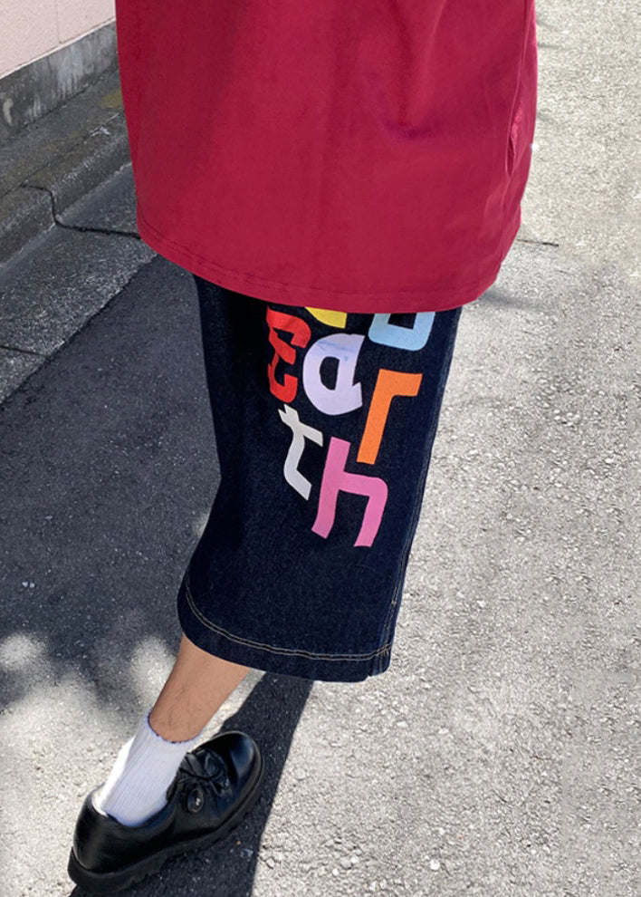 Summer Letter Mens High Crop Modern Pants Waist Blue Denim