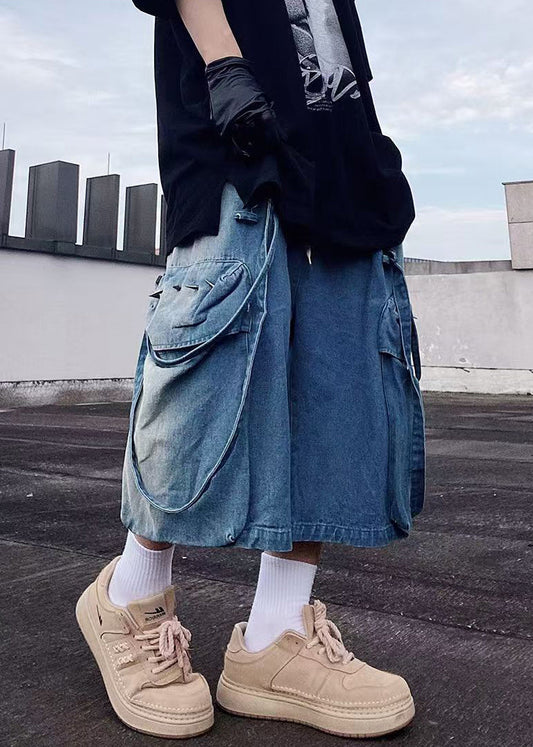 Mens Summer Shorts Blue Pockets Oversized Modern Denim