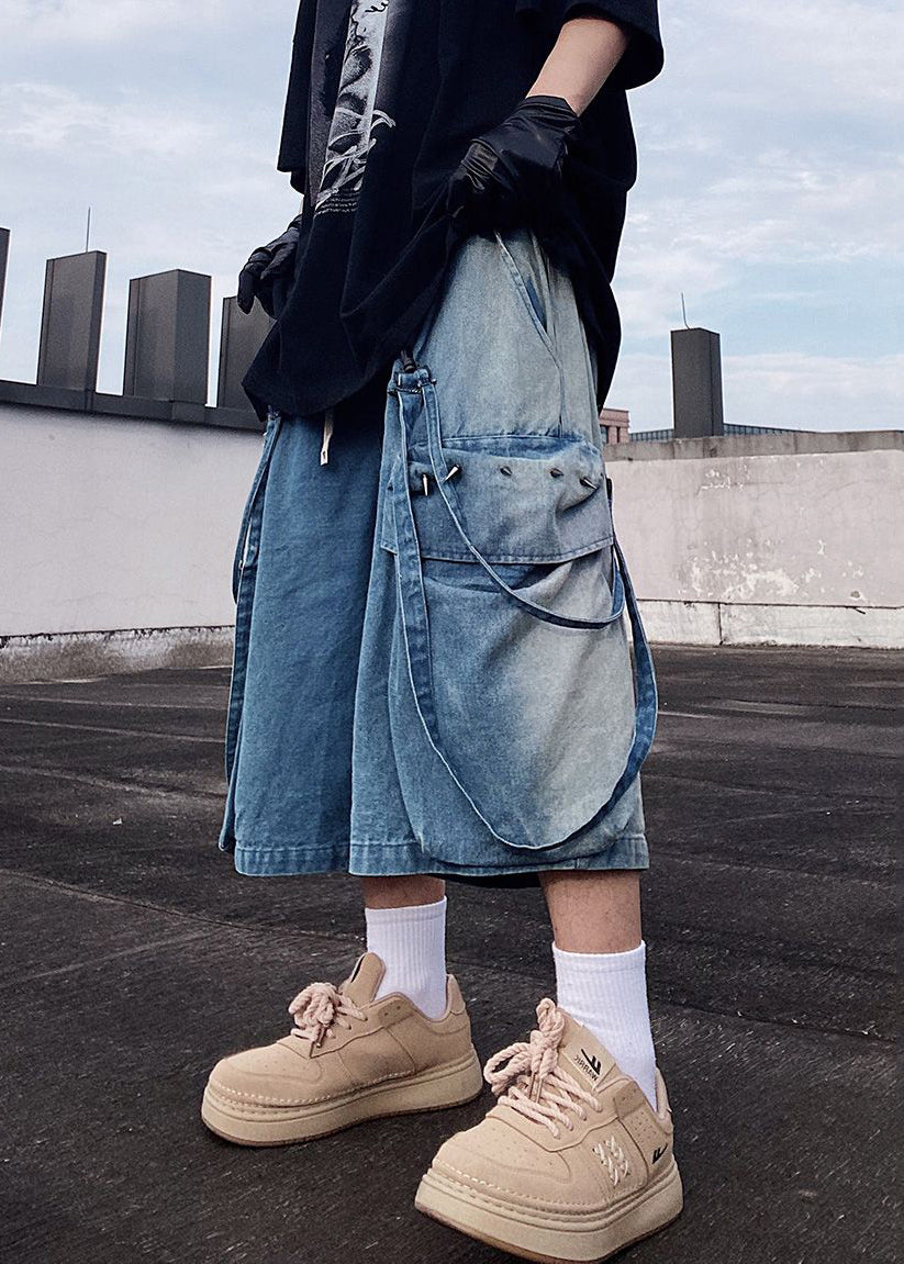 Mens Summer Shorts Blue Pockets Oversized Modern Denim
