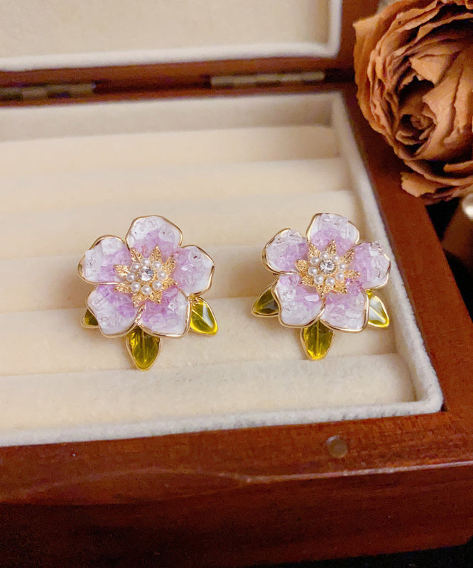 Zircon Camellia Modern Pearl Silver Blue Sterling Earrings Stud Overgild