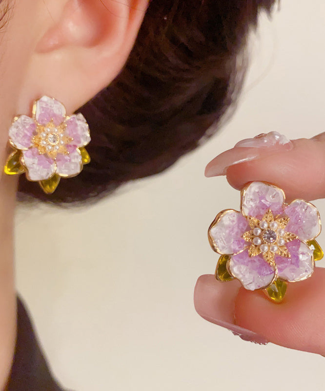 Zircon Camellia Modern Pearl Silver Blue Sterling Earrings Stud Overgild