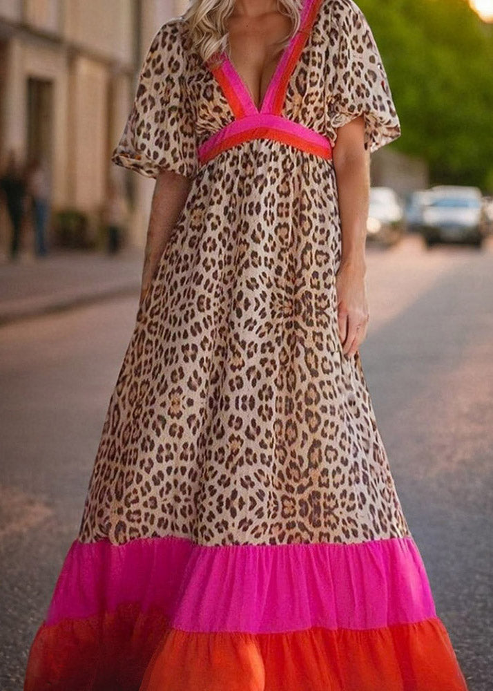 Modern Long Dress Print Patchwork Leopard Summer