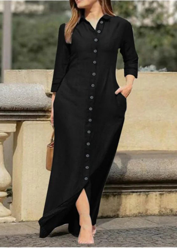 Dress Pan Button Fall Natural Black Collar Long Peter Shirts