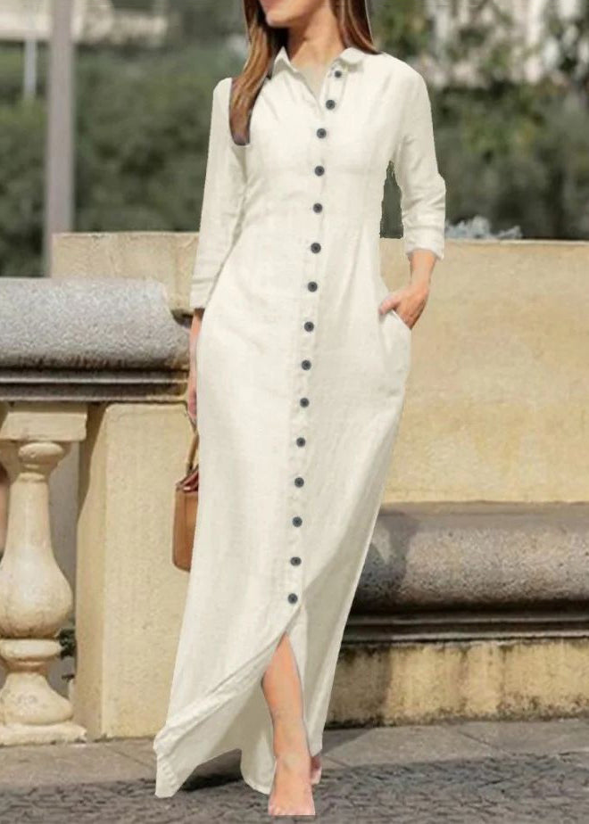 Dress Pan Button Fall Natural Black Collar Long Peter Shirts