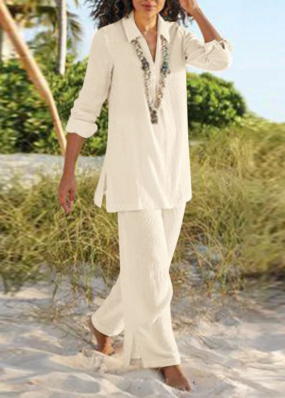 Two Natural Peter Leg Wide Collar Pants Shirt And Pan Khaki