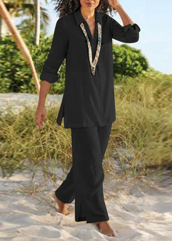 Two Natural Peter Leg Wide Collar Pants Shirt And Pan Khaki