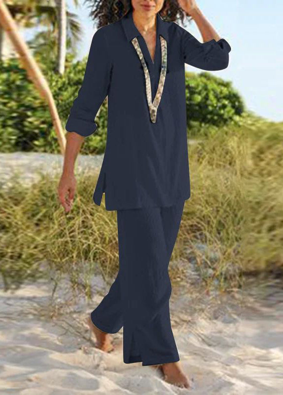 Two Natural Peter Leg Wide Collar Pants Shirt And Pan Khaki