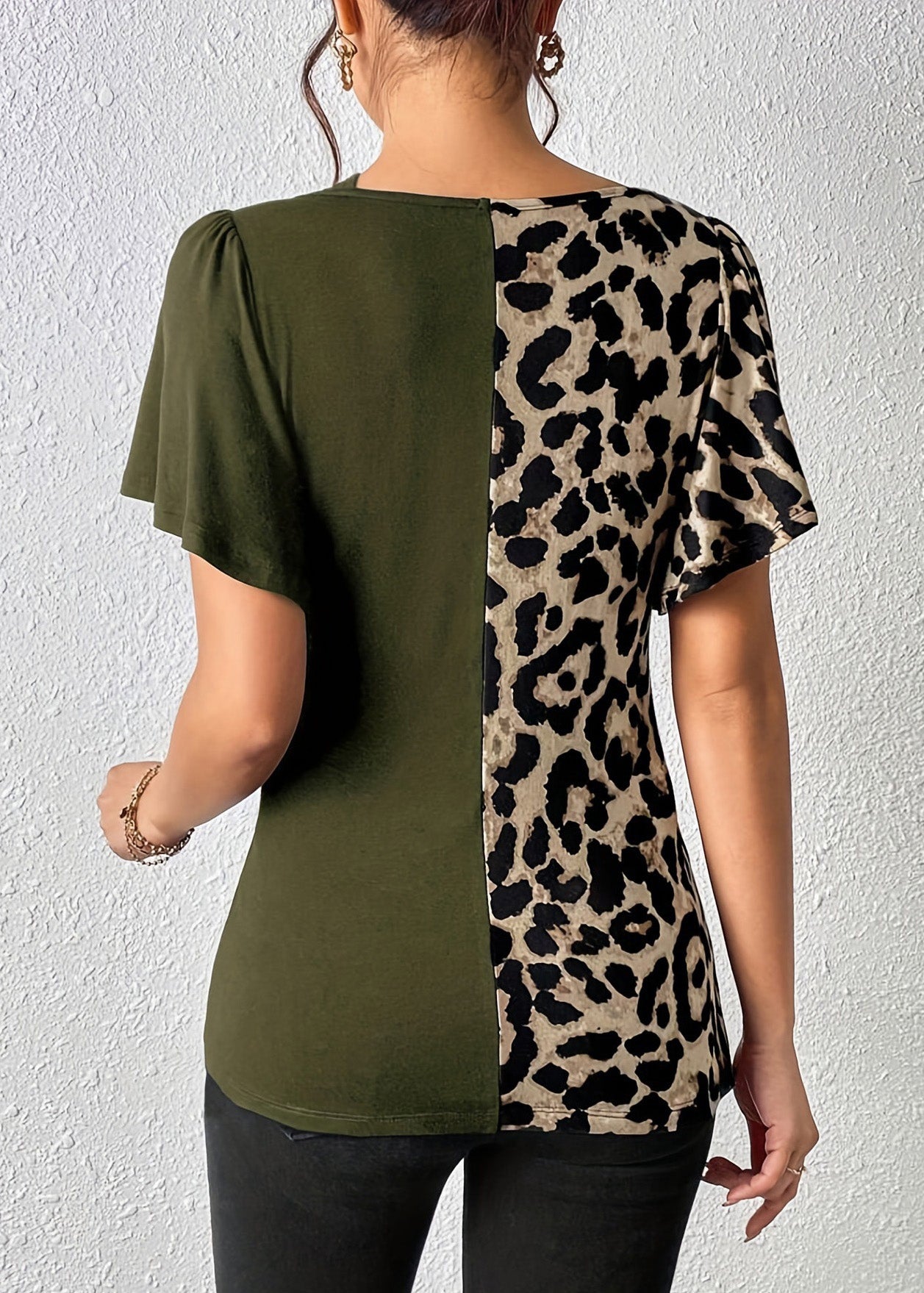 Asymmetrical New Green Butterfly Tops Cotton Patchwork Army