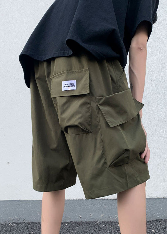 Summer Black Elastic Shorts Cotton Mens Waist New Pockets