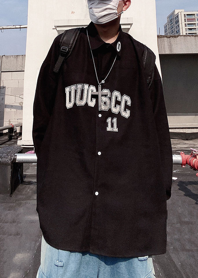 Shirts Button New Blue Spring Letter Oversized Cotton Mens