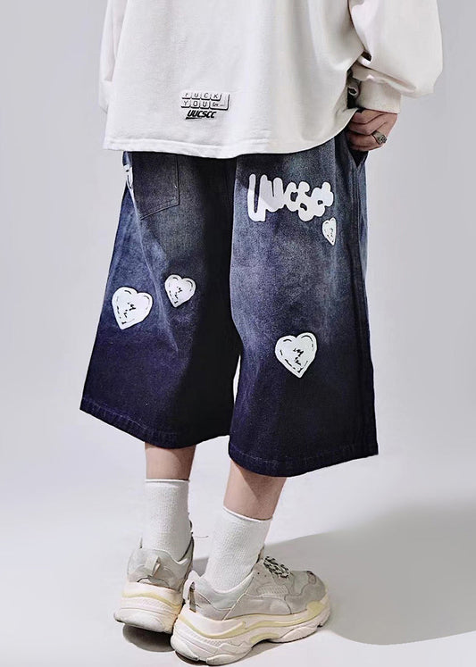 Blue Elastic Print Mens Lace Summer New Shorts Up Waist