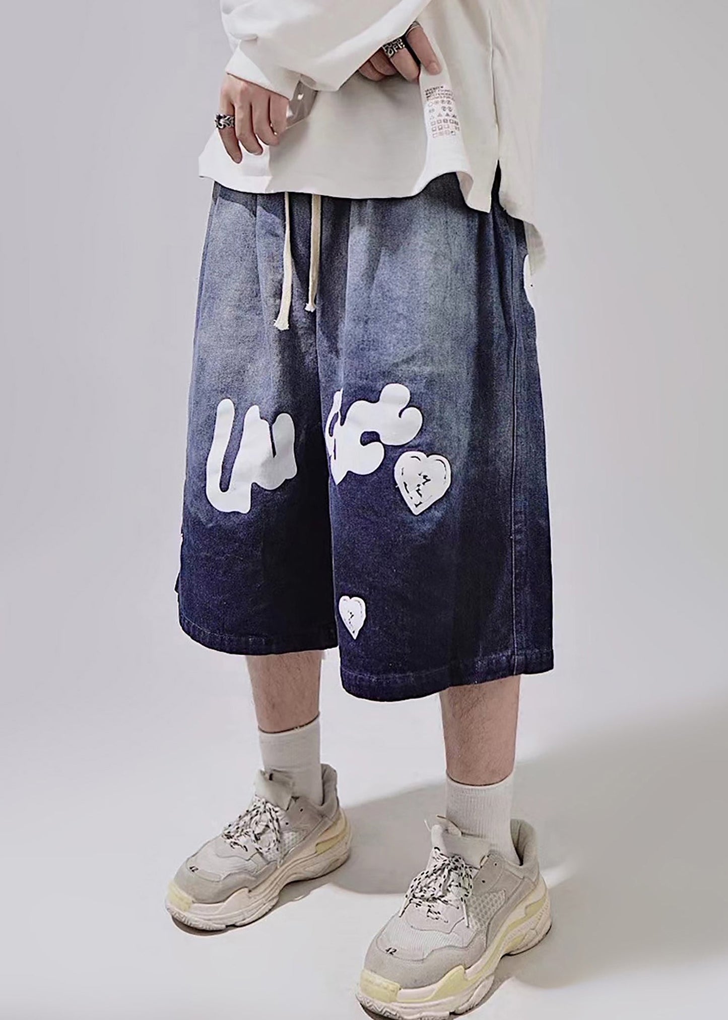 Blue Elastic Print Mens Lace Summer New Shorts Up Waist