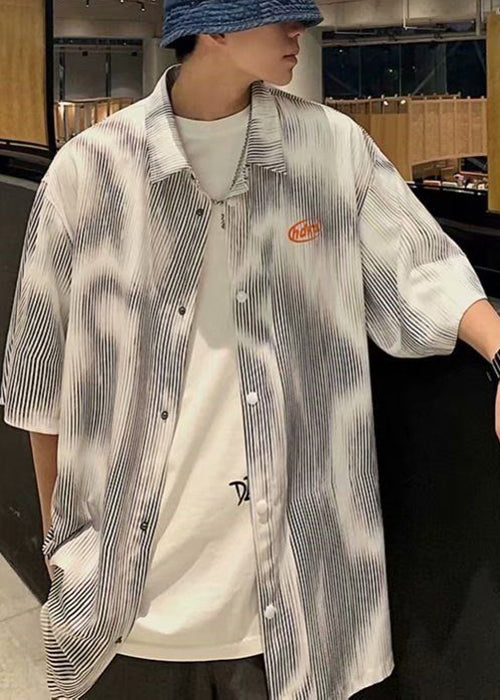 Sleeve New Half Striped Cotton Shirts Button Blue Mens